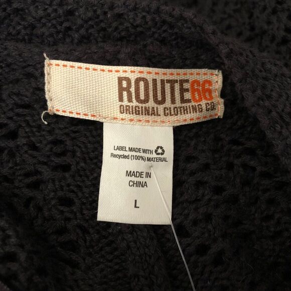 Vtg Route 66 Large Womens Crochet Cropped Black Cardigan Moody Goth 90s Y2K - Picture 6 of 9